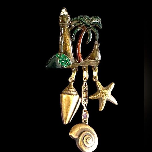 Banana Bob nautical earrings lighthouse boat shell ox gold crystal pierced - Picture 3 of 4